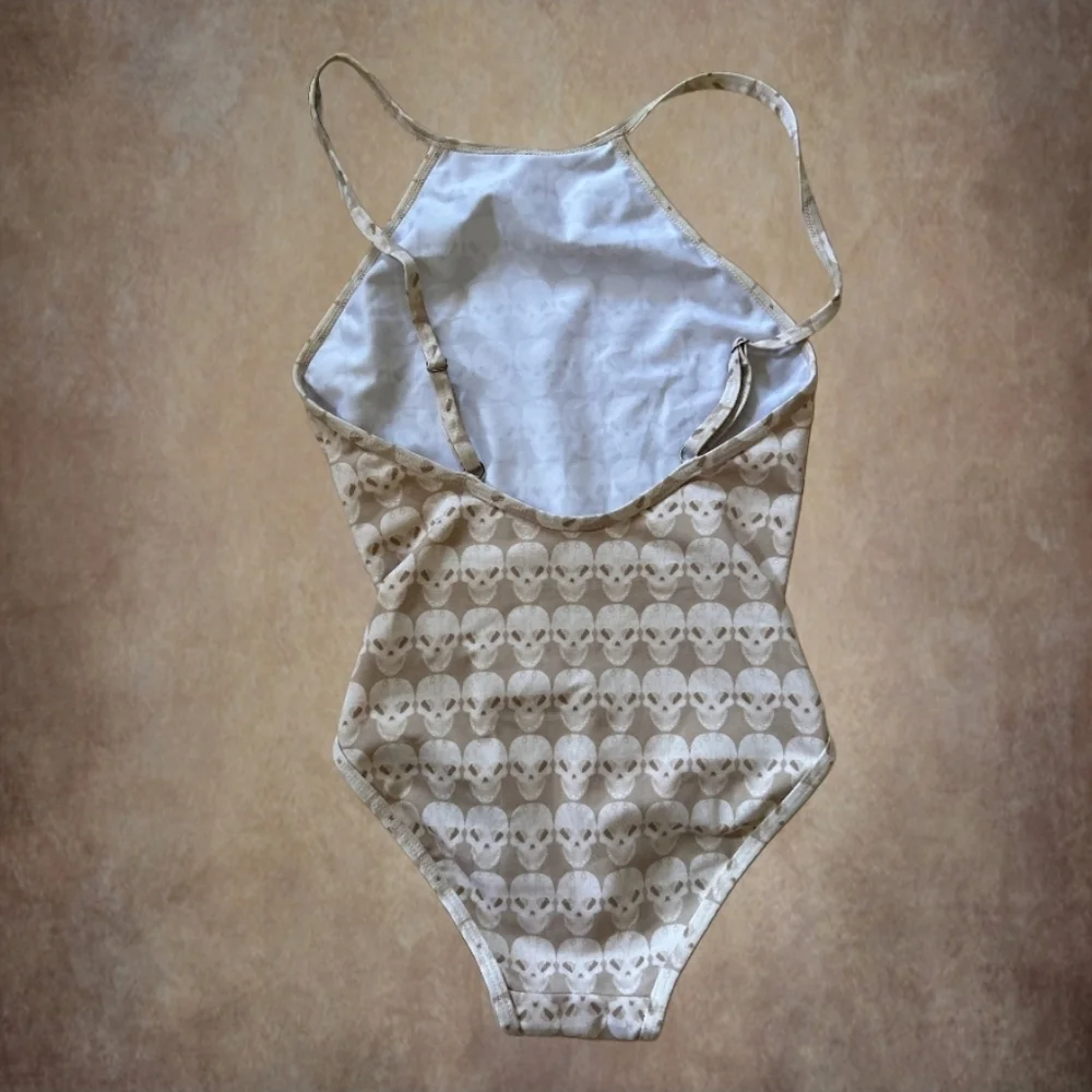 Thomas Wylde Cream Skull-Print One-Piece Swimsuit - Picture 2 of 4